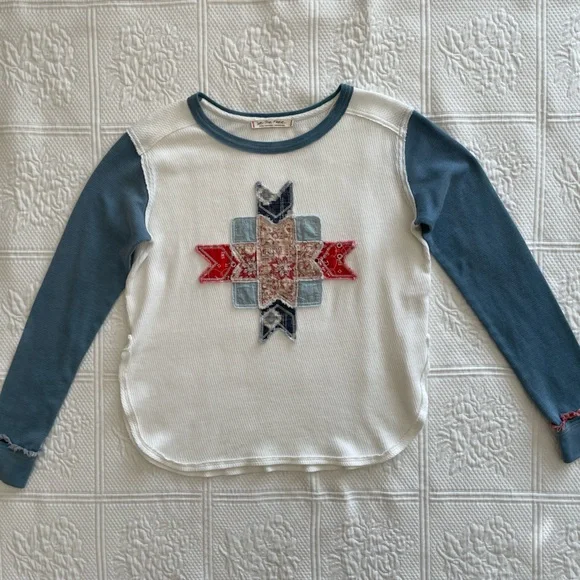 Free People We The Free Lone Star Patchwork Long Sleeve Thermal Top Small - Picture 6 of 12